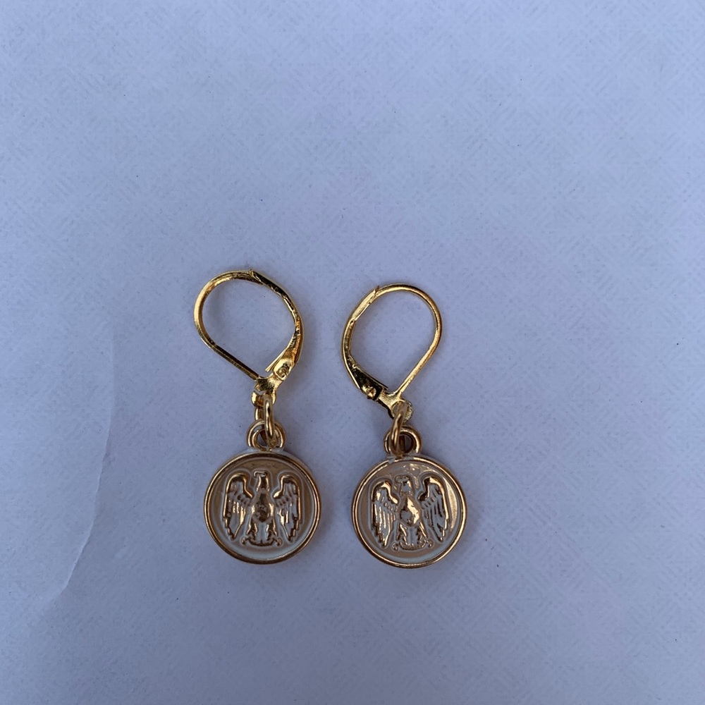 white distressed gold coin earrings